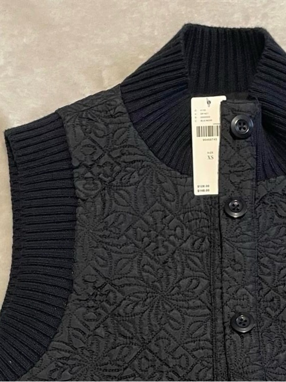 Anthropologie Black Quilted Button-Front Vest - Picture 1 of 5